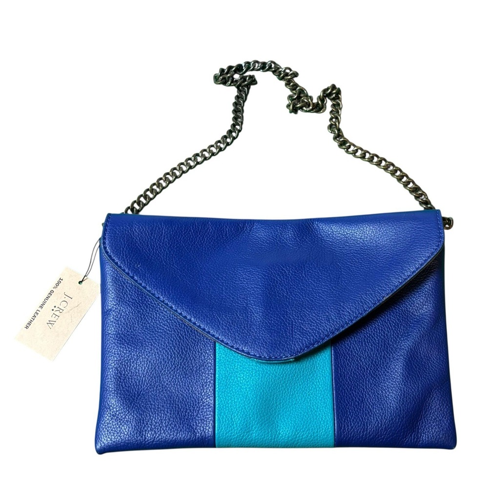 J Crew Purse Leather Envelope Clutch Chain Strap Blue Turquoise NWT